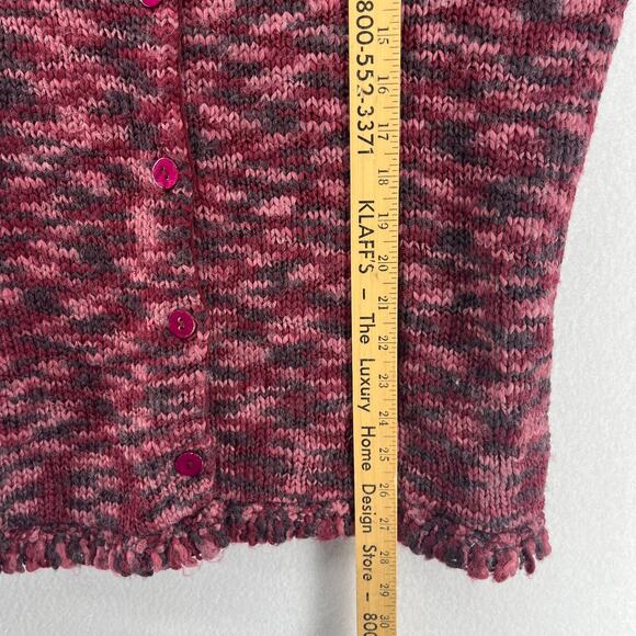 APRIL CORNELL Sweater XL Wool Blend Marled Button Up Cardigan Chunky Fringe Red - Picture 13 of 14